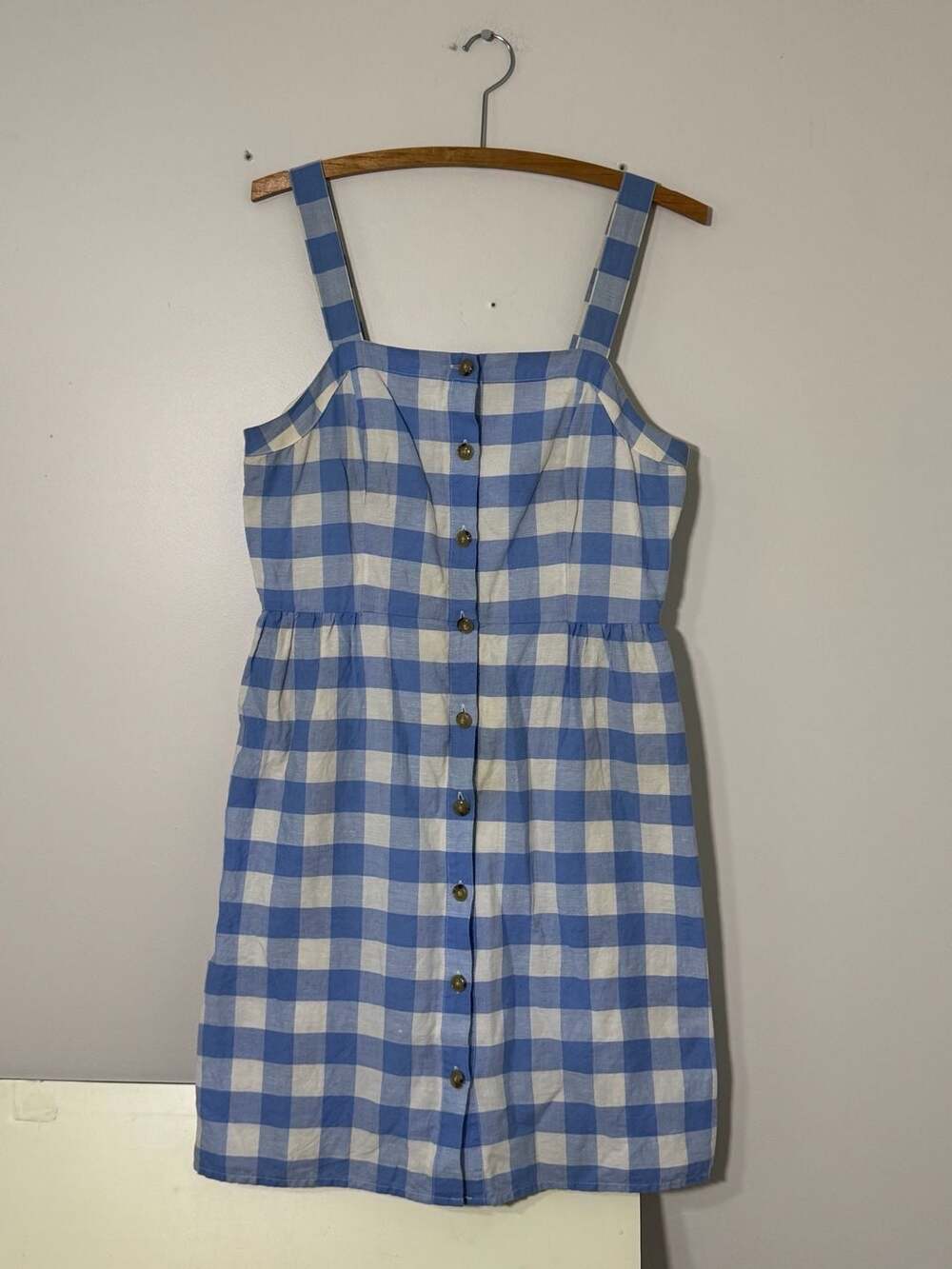J. Crew Blue and White Gingham Check Button Down Sundress